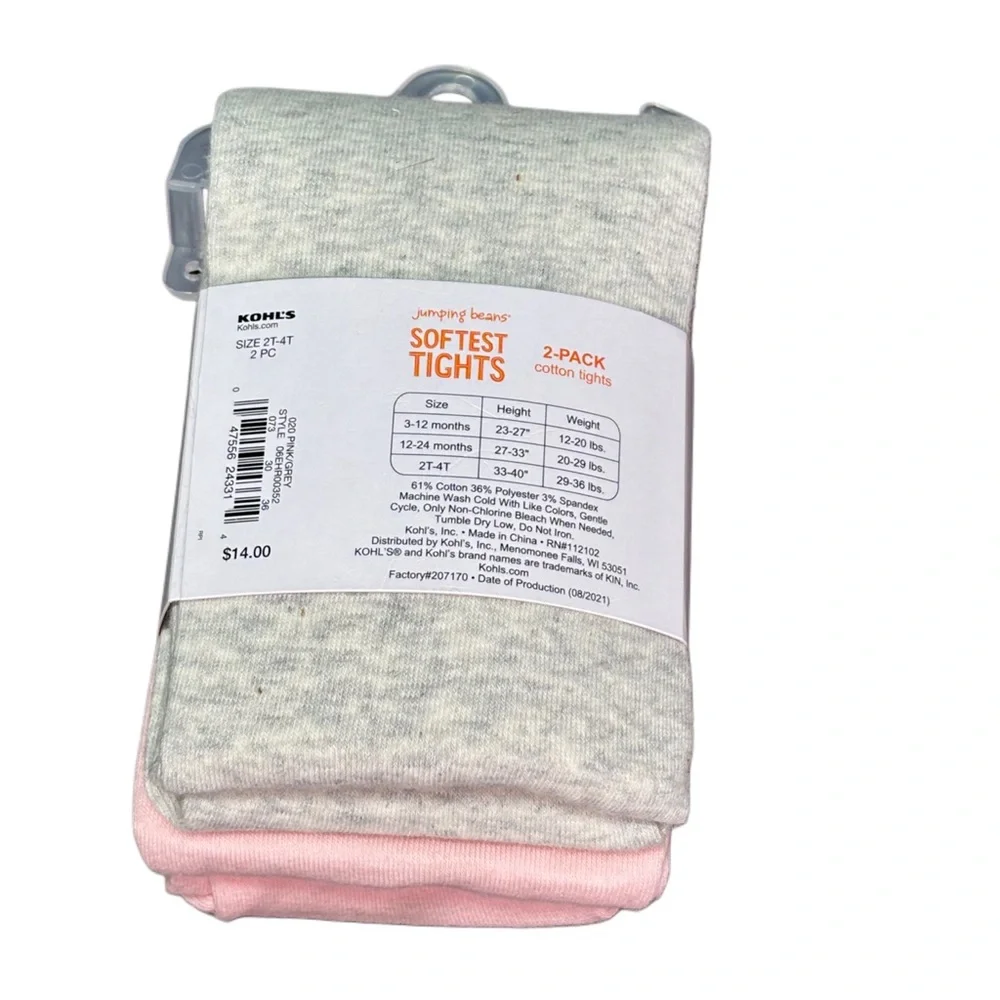 NWT Jumping Beans 2 Pack Cotton Tights Size 2T-4T Pink And Gray Colors